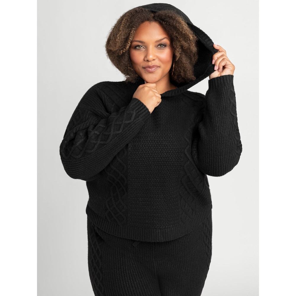 Jessica Simpson Black Hooded Sweater Size 0X Women's Brigite Sweater Cozy Top